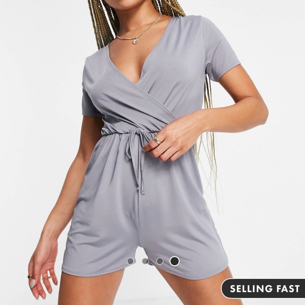 NWT Threadbare wrap front short sleeve jersey romper in gray